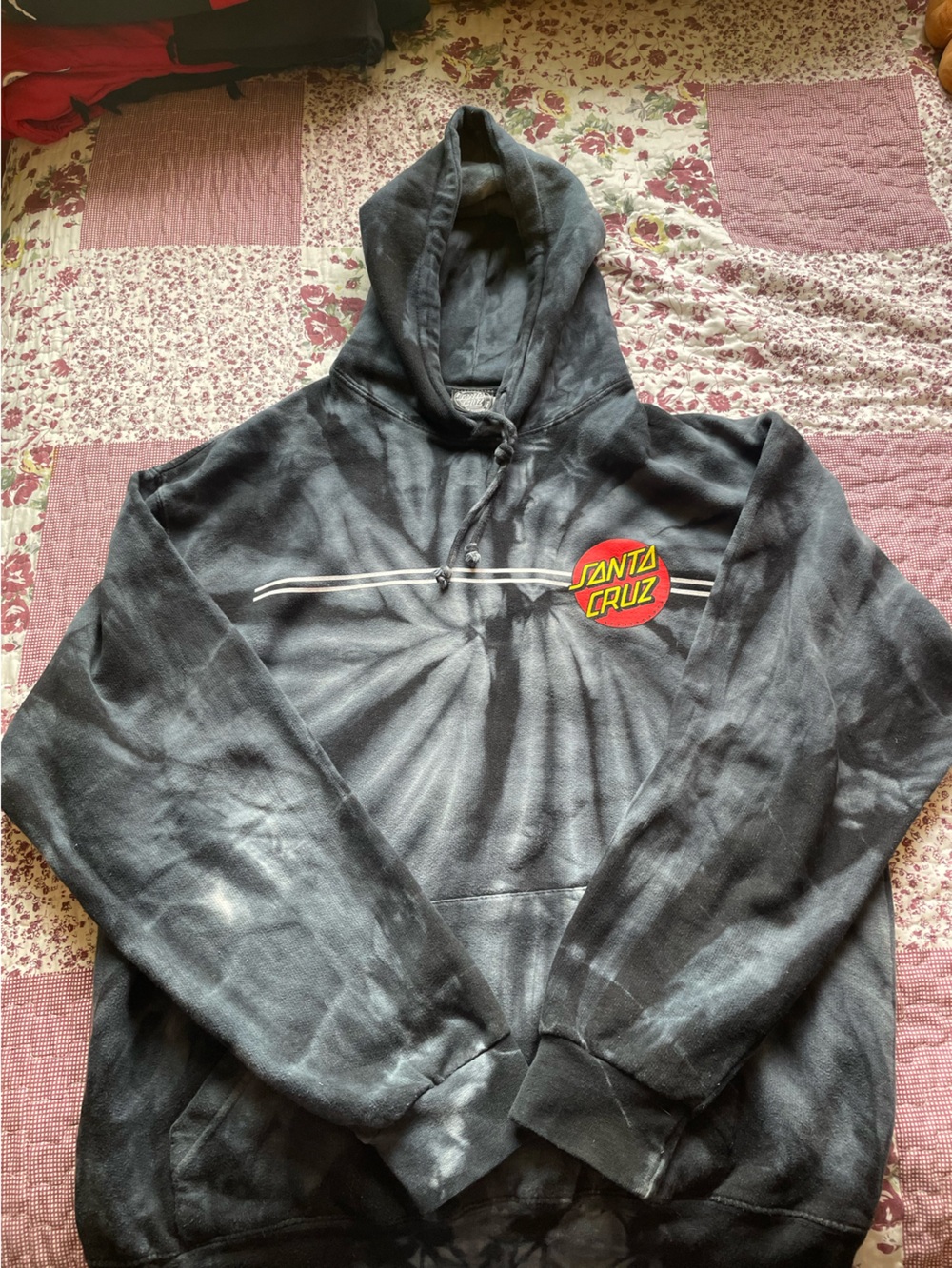 Santa Cruz Skateboards Black Tie-Dye Crewneck with Red & Yellow Logo